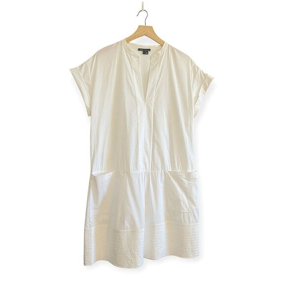 Vince Roll Sleeve Cotton Poplin Dress Size large White‎